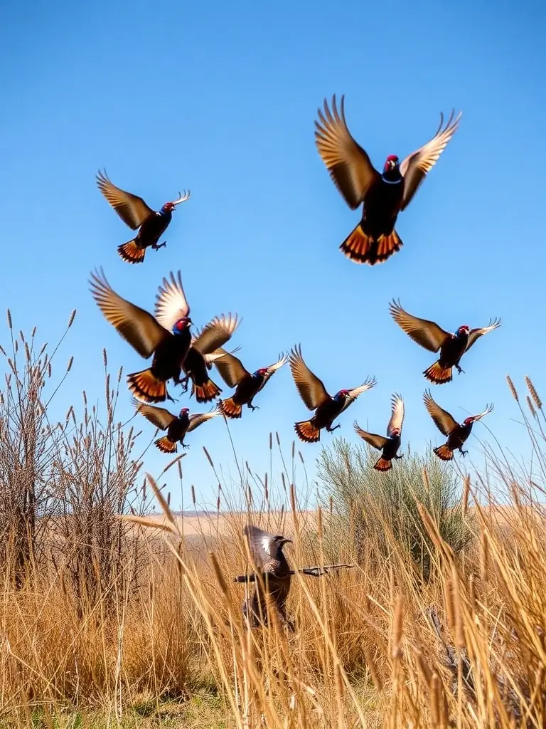 A photograph showing the release of pheasants into a managed hunting area, illustrating the species restocking program of SOCIETE DE CHASSE DE LIOURDRES.