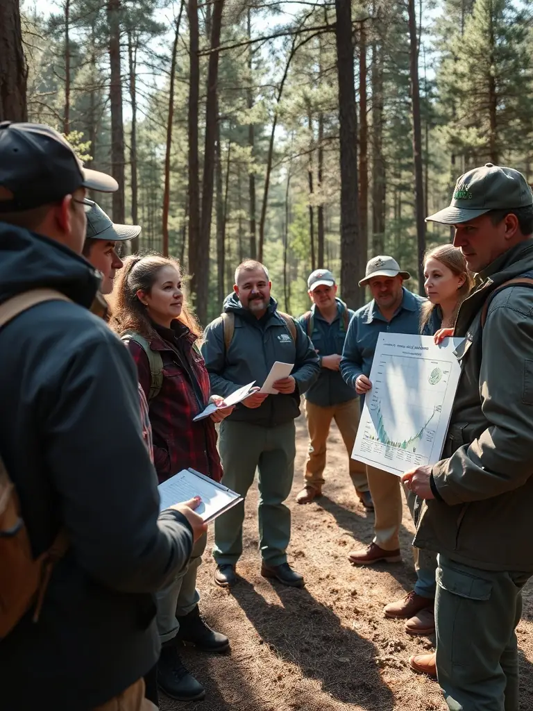 A photograph depicting a SOCIETE DE CHASSE DE LIOURDRES member leading a workshop on responsible hunting practices for local youth, emphasizing safety and conservation.